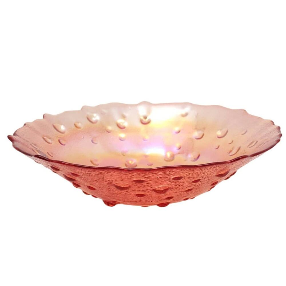 Vtg Bowl Cranberry Carnival Iridescent Glass Bubble